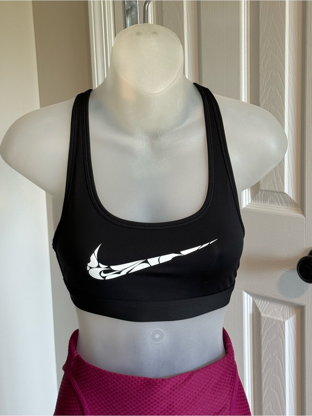 Nike Black Sports Bra with White Patterned Swoosh